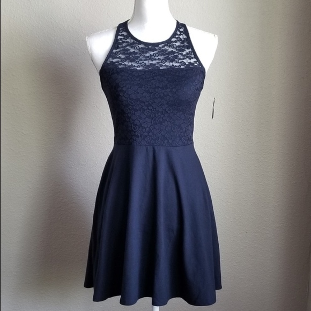 Hollister navy blue lace skater dress, S